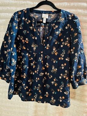 St. John's Bay Navy Floral Peasant Blouse